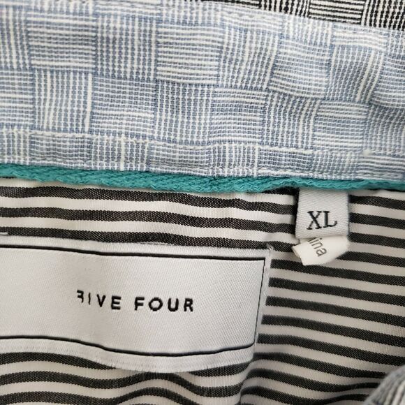 Five Four Mens Shirt Large Plaid Navy Blue White Short Sleeve Button Up Pocket - Picture 7 of 9